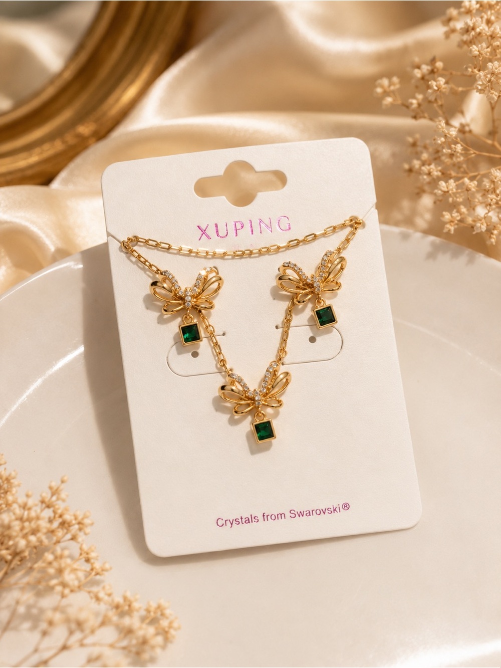 18K Gold Laminated Butterfly Jewelry Set with Green Crystal – Xuping